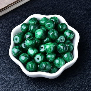 翡翠干青铁龙生老型珠散珠鼓珠桶珠甘青玉髓阳绿色碧玉串珠配件