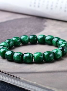 玉石翠绿干青老型珠手链翡翠色玉髓铁龙生碧玉甘青鼓珠桶珠手串