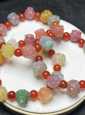 天然盐源玛瑙玫瑰花手链女款时尚小清新简约雕刻玛瑙手串饰品百搭