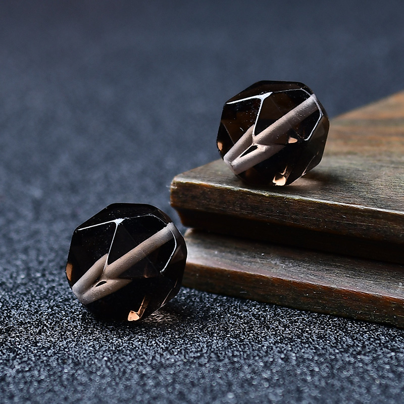 天然冰种黑曜石冰曜石切面单珠切角刻面茶水晶不规则菱形diy散珠