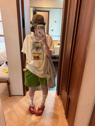 FISHYU撞色抽绳运动短裤女夏季宽松高腰阔腿休闲卫裤百搭五分热裤