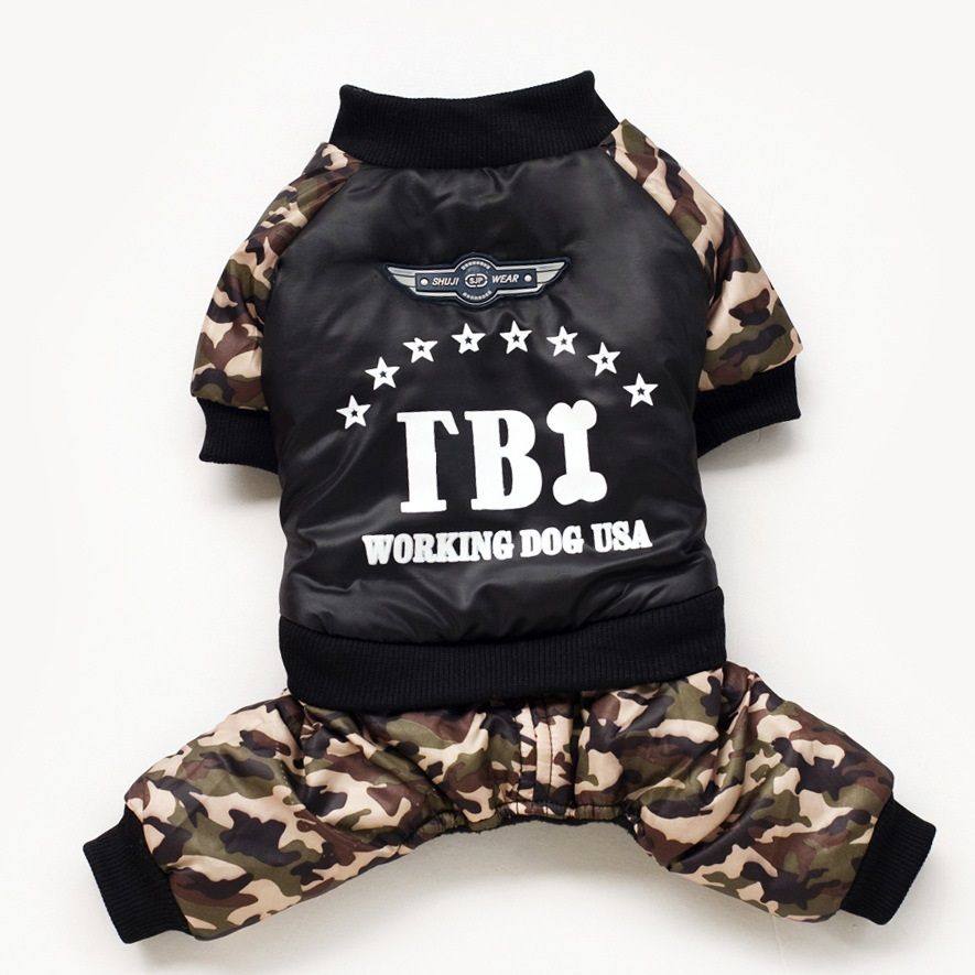 狗狗泰迪博美贵宾秋冬装  FBI 迷彩加厚棉衣中小型犬宠物四脚衣服