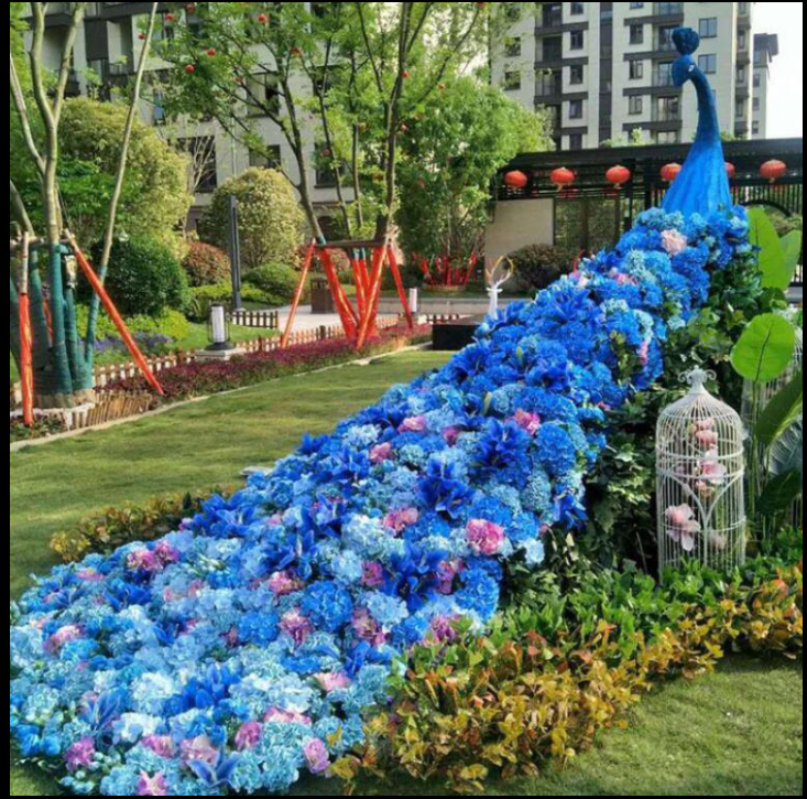 大型花艺孔雀模型插花玻璃钢售楼部小区网红拍照凤凰绿雕美陈开屏