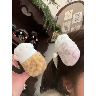原宿辣妹可爱小猫爪发夹发饰夹子毛绒秋冬刘海夹发卡头饰女韩版