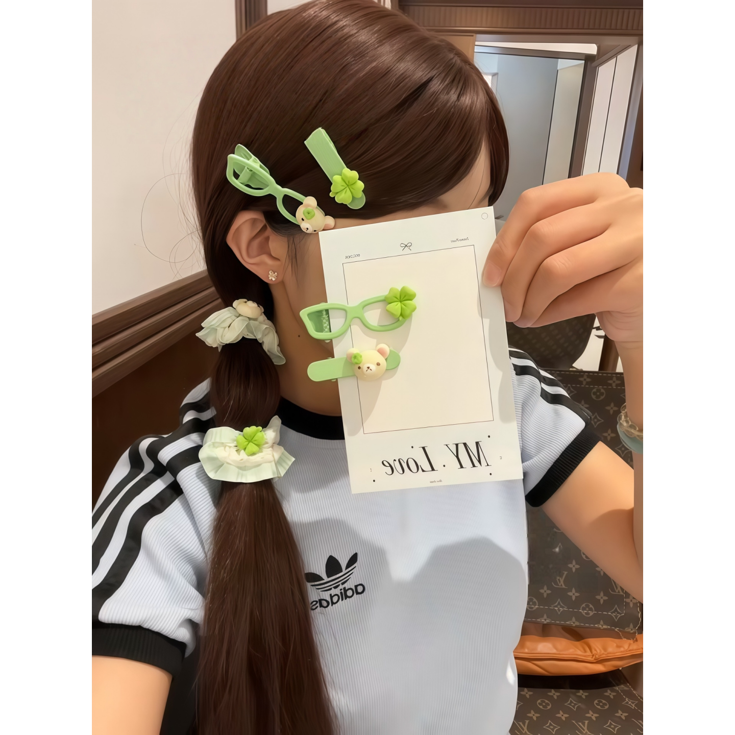 轻松熊四叶草发饰12件套少女心发绳大肠圈刘海夹头饰一整套