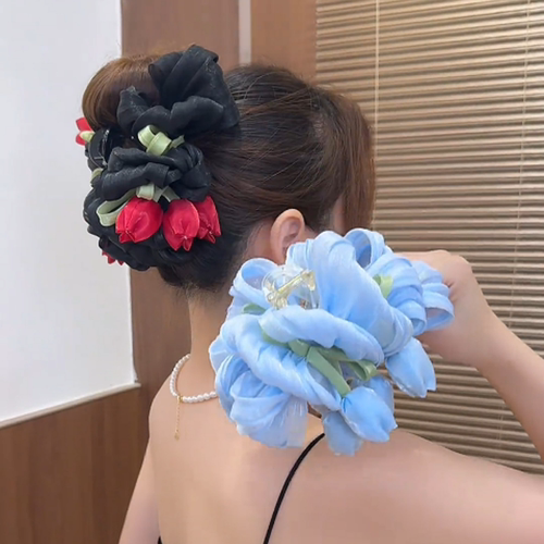 新款时尚发饰郁见春色抓夹超仙郁金香花朵浪漫森系春夏鲨鱼夹女