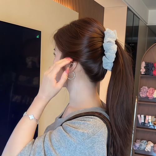 韩系网纱波点香蕉夹褶皱显发量马尾夹后脑勺竖夹发卡高级感扭扭夹
