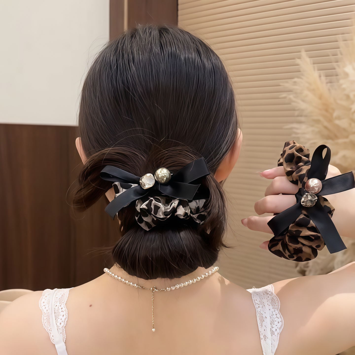 早秋新款豹纹蝴蝶结发圈女高弹力耐用不伤发绳扎马尾丸子头绳头饰
