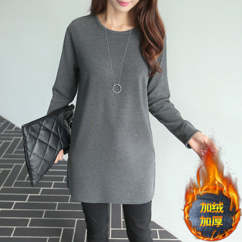 保暖加绒加厚中长款纯棉打底衫女