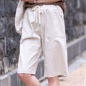 高腰休闲中裤 胖mm松紧腰宽松五分裤 短裤 大码 子女夏薄款 阔腿潮西装