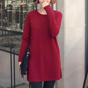 女式新款纯棉长袖圆领t恤宽松大码中长款春秋女装打底衫内搭上衣