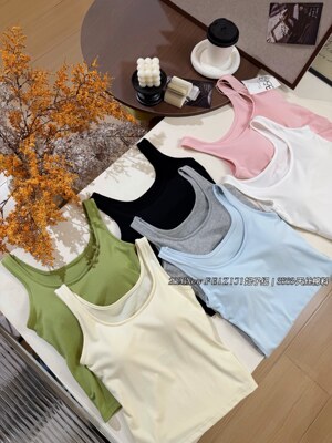 妃子纪3563新款宽肩带U领基础款百搭背心带胸垫美背吊带内衣运动