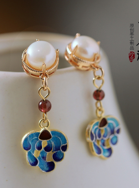 青雀记原创手工制作烧蓝耳环汉服cos仿明清景泰蓝百搭耳坠 忆秦娥