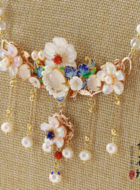 青雀记原创手工汉服配饰复古唐宋制烧蓝流苏仙女项链满庭芳璎珞