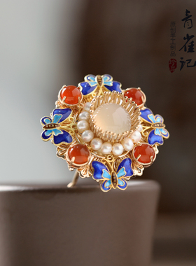 青雀记原创手工设计头饰烧蓝古典风汉服cos旗袍配饰小发钗 沁园春