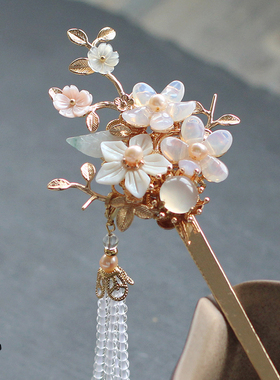 青雀记原创设计发钗古风发饰头饰发簪流苏汉服配饰镀金色昭容扁杆