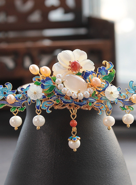 青雀记原创手工明制发冠女汉服古典风烧蓝宫廷新娘秀禾头冠满庭芳