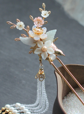 青雀记原创古风发簪步摇汉服头饰流苏古装发饰发钗镀金色昭容喜鹊