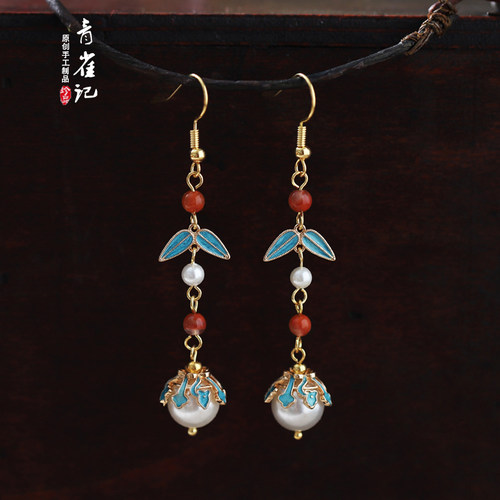 青雀记古风南红女耳环烧蓝