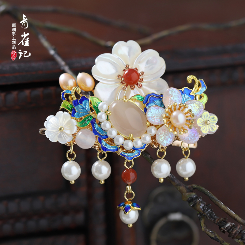 烧蓝旗袍配饰青雀记古风发夹原创