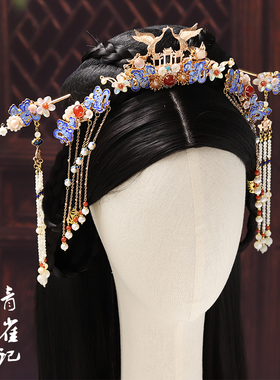 青雀记原创复古风汉服头饰烧蓝景泰蓝明清发饰轻奢华雁亭山·发簪