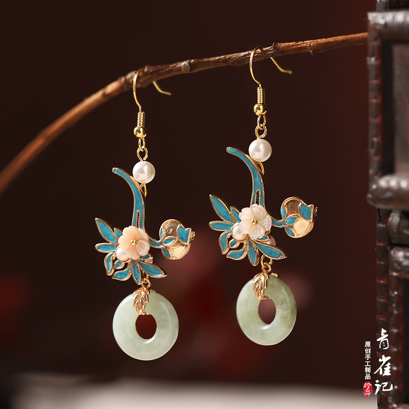 青雀记古风翡翠烧蓝女高级感耳环