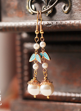 青雀记原创手工国风耳环古风汉服耳饰配饰珍珠古着民族风藏月流云