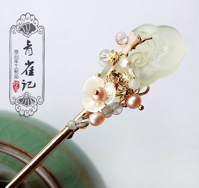 大明风华青雀记原创天然玉发簪古风簪子汉服旗袍古装头饰女花想云