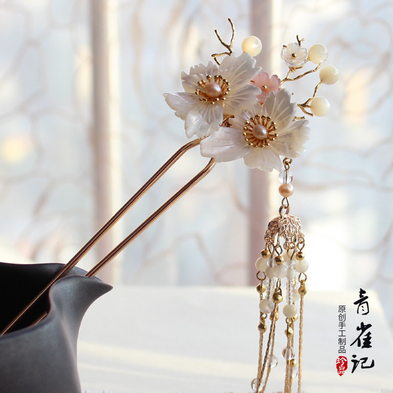 青雀记原创手工发饰古典风汉服发簪发钗流苏簪子明制复古步摇秋画