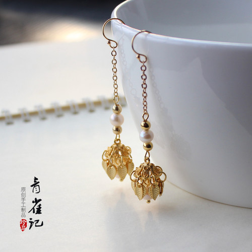 青雀记包金耳环饰品原创古风女