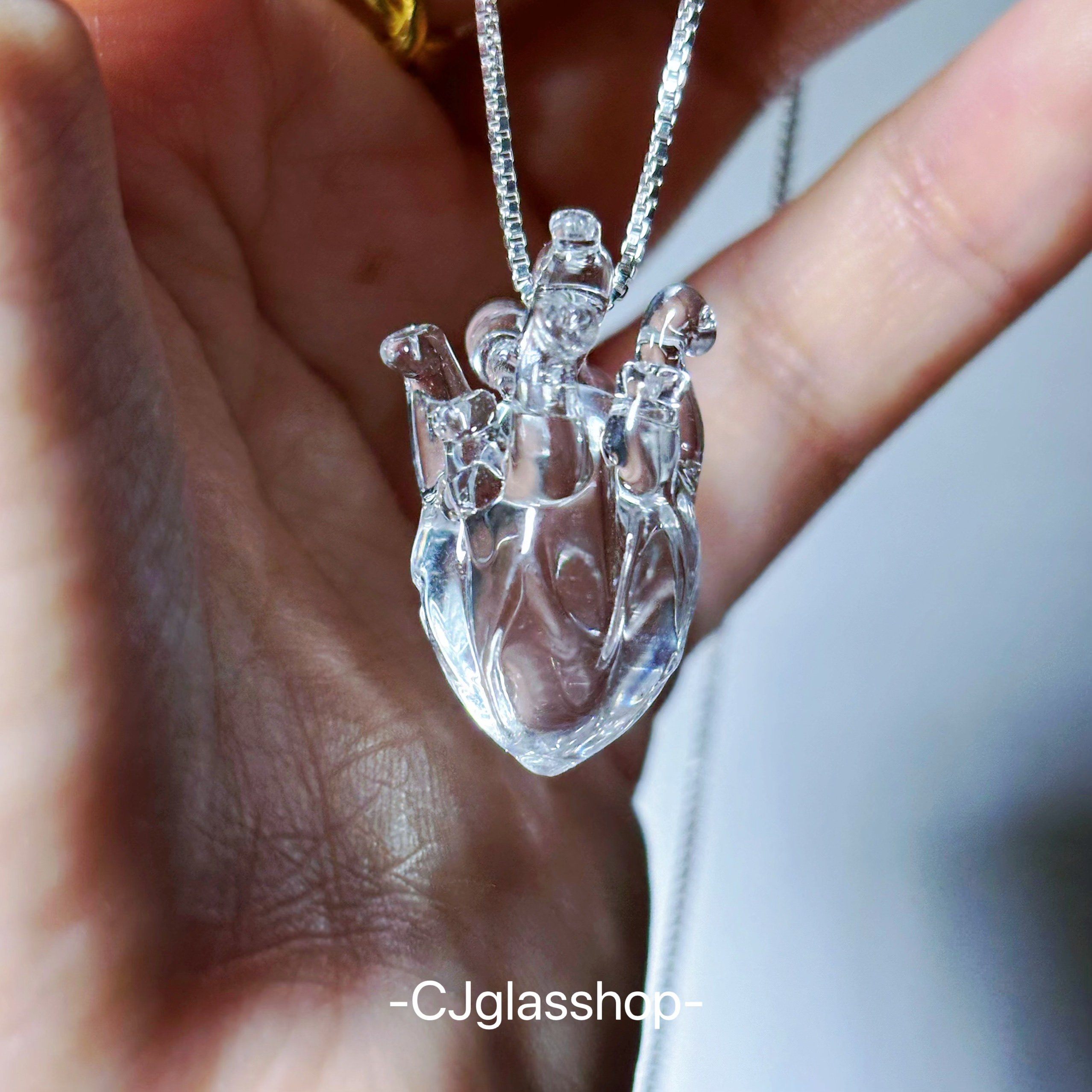 CJglasshop-纯净之心 小众玻璃项链吊坠心脏艺术品纯手工生日礼物