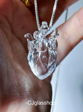 CJglasshop-纯净之心 小众玻璃项链吊坠心脏艺术品纯手工生日礼物
