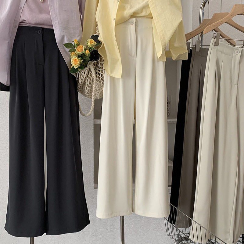 复古压褶西装阔腿裤女春季新款韩系高腰宽松垂感长裤,女装/女士精品,休闲裤,淘宝优惠券,粉丝福利购,淘宝优惠卷