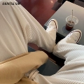 Khaki Floor-Length Trousers