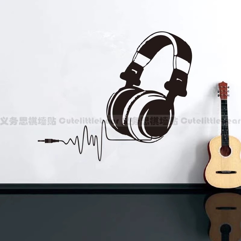 DJ音乐耳机音频脉冲信号墙贴纸孩子房间装饰背景音乐教师布置贴纸