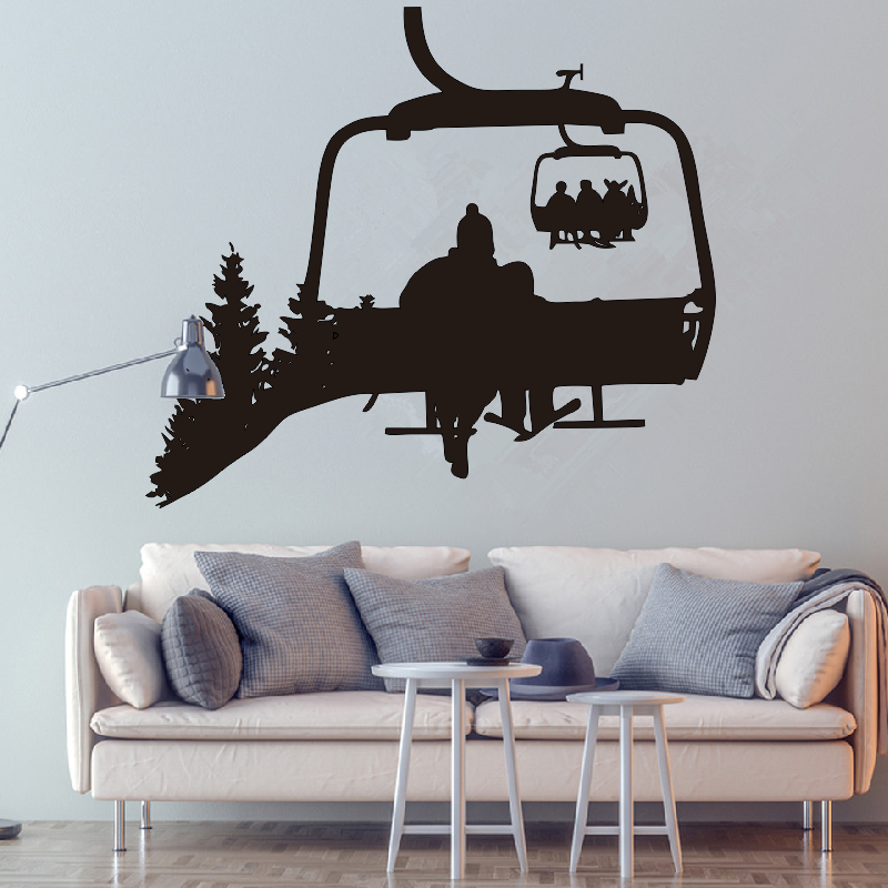 墙面pvc美化墙壁滑雪缆车墙贴纸