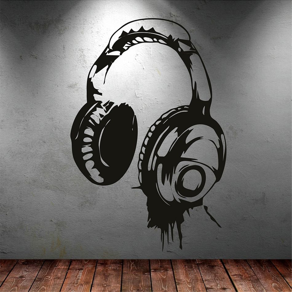 耳机音乐的DJ墙贴纸艺术设计装饰孩子房间客厅游戏音乐电脑室背景