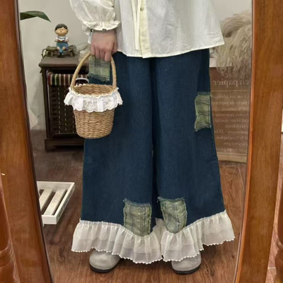 韩系复古蕾丝牛仔裤12