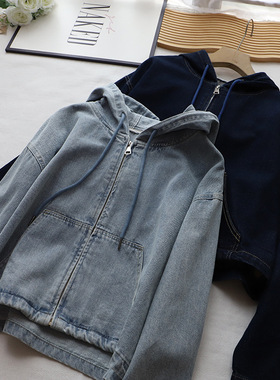 2025秋冬新款韩版复古连帽休闲宽松百搭短款牛仔外套女