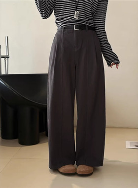 复古棉质春季新款慵懒宽松休闲裤高腰显瘦直筒阔腿裤女裤子