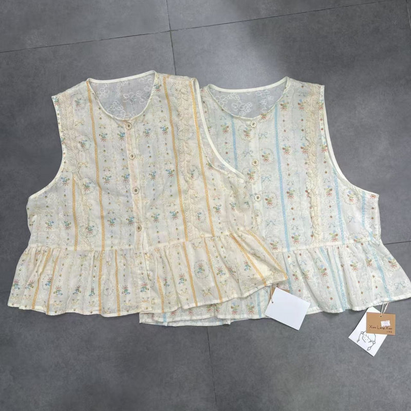2025夏季新款森系复古文艺风刺绣蕾丝无袖背心女小众宽松叠穿马甲