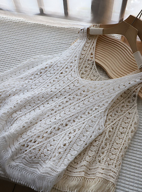 2025夏季新品韩系领镂空流苏针织吊带背心女