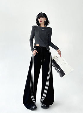 港风小众设计感时尚休闲运动卫裤2025春夏新款宽松显瘦松紧腰长裤