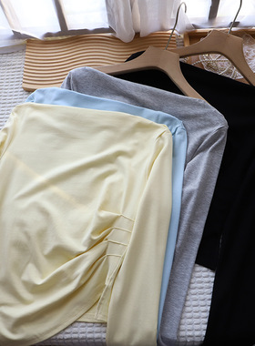 2025秋季新品韩版一字肩不规则收腰短款长袖打底恤女