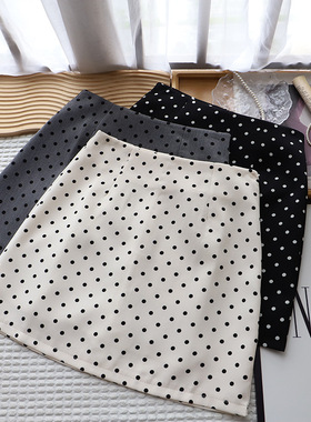 2025夏季新品韩版女装高腰波点显瘦字半身裙西装短裙