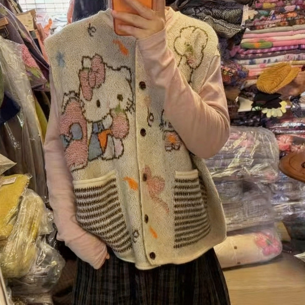 秋冬洋气简约针织猫马甲女韩系文艺宽松校园风外穿背心毛衣