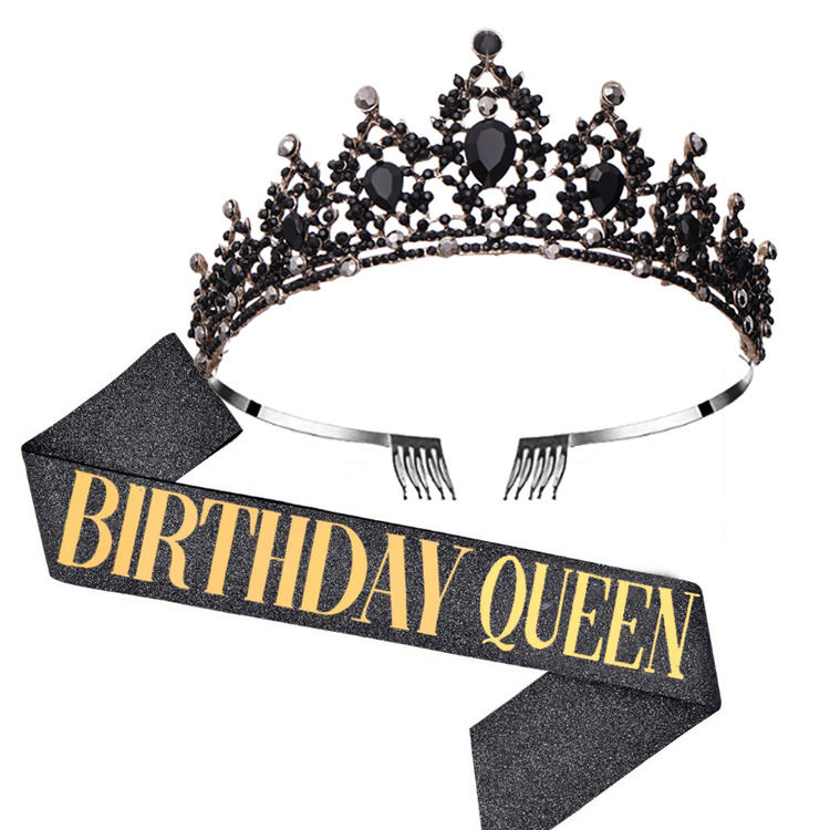派对生日聚会 BIRTHDAY QUEEN发梳水晶皇冠肩带女王礼仪新娘头饰