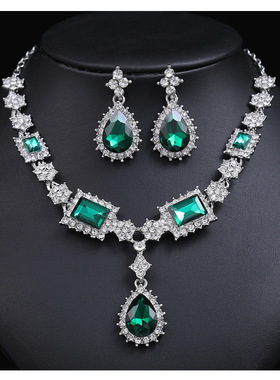 欧美奢华首饰水晶宝石项链耳环套装新娘礼服夸张饰品首饰女配饰