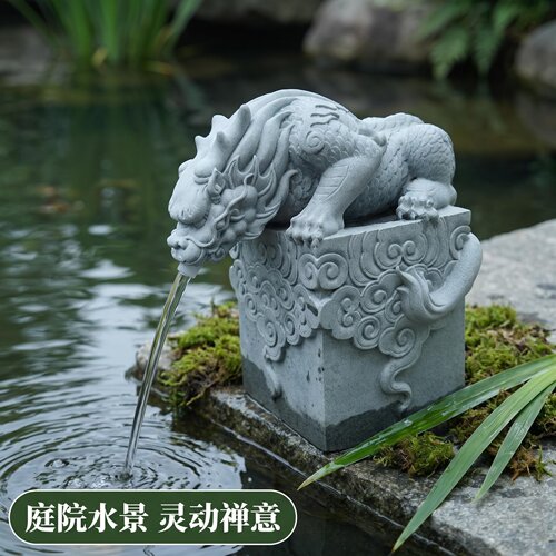 青砂石龙玺镇水兽吸水兽流水摆件庭院鱼缸鱼池假山古法缸装饰