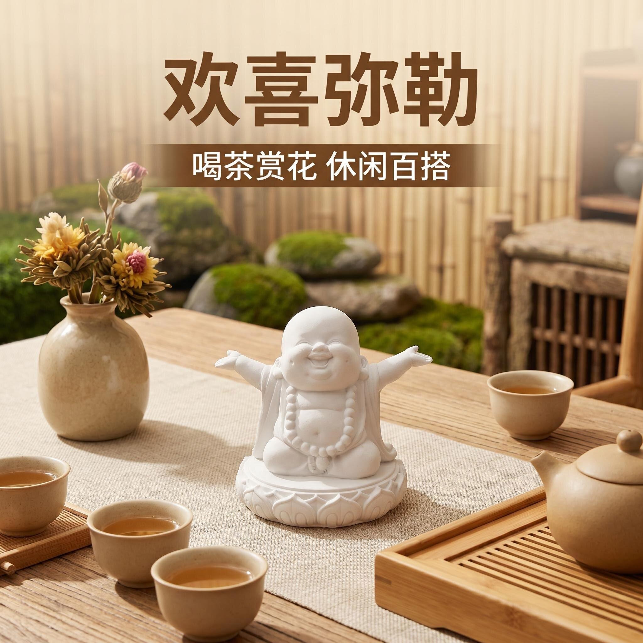 【新款】白云石弥勒佛摆件笑佛工艺品客厅书房茶桌鱼缸创意装饰